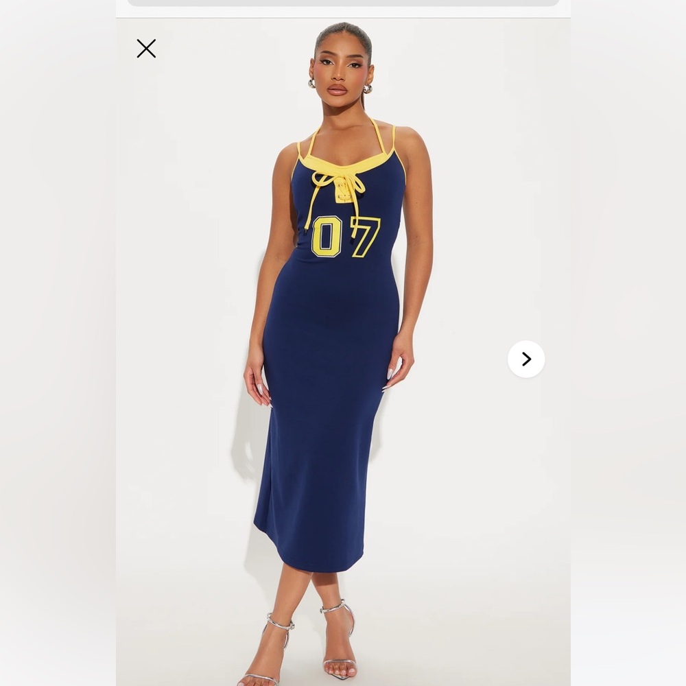Navy Blue Sleeveless Dress with Yellow Accents Go Blue!  Sz XL NWT